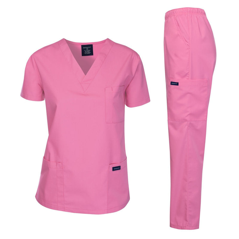 Dagacci Medical Uniform Womens Medical Scrub Set Shirt Top and Pant, Rose_pink, Large, Short Sleeve