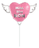 Heavenly Balloons Miss You Mom Pink Heart Balloon on a Stick with Angel Wings | Memorial Tribute