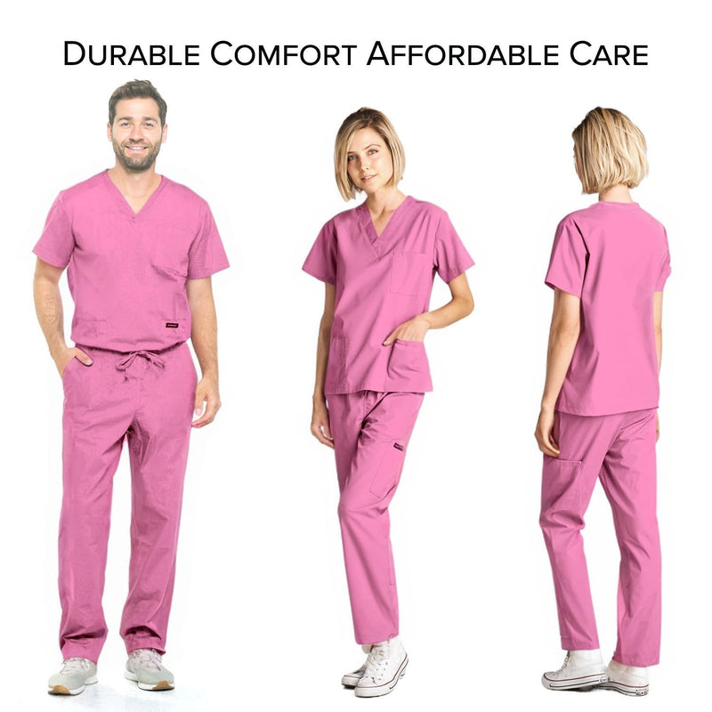 Dagacci Medical Uniform Womens Medical Scrub Set Shirt Top and Pant, Rose_pink, Large, Short Sleeve