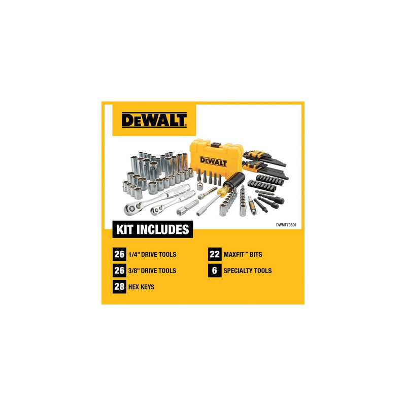 DEWALT Mechanics Tools Kit and Socket Set, 1/4" & 3/8" Drive, SAE, 108-Piece (DWMT73801)