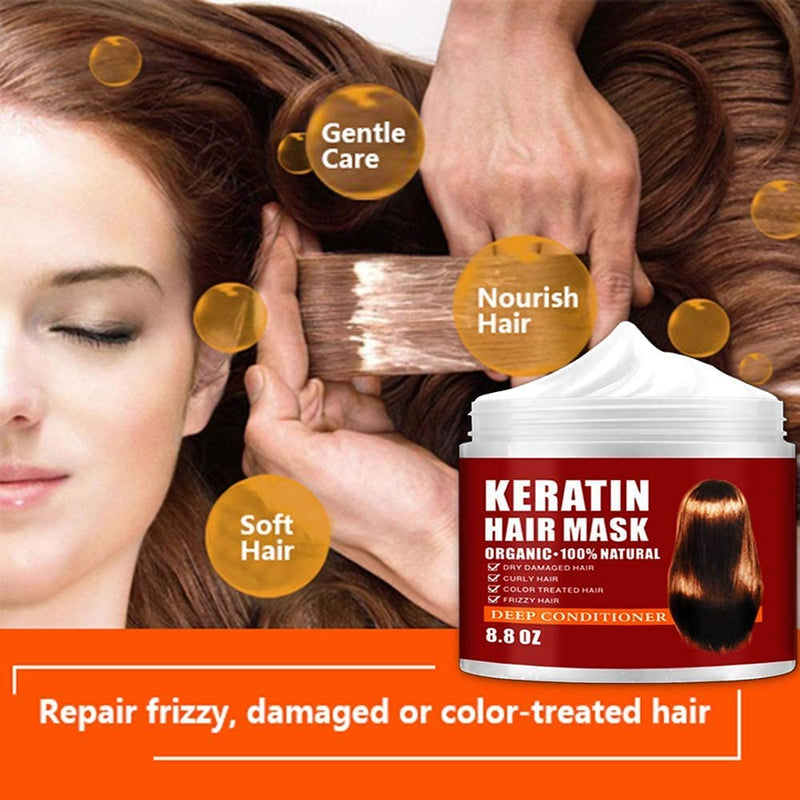 CRISTALBOX Keratin Hair Mask,Keratin Hair Treatment 250g Hair Mask for Dry Damaged Hair,Hair Treatment Mask Deep Repair Damage Hair Root,Natural Deep Conditioner Hydrating Hair Masque