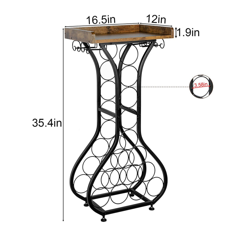 X-cosrack Wine Rack Freestanding Floor, Mini Bar Table Wine Holder Stand Liquor Cabinet with Glass Holder Wood Tabletop 14 Bottles Floor Wine Storage for Home Bar Kitchen Dining Living Room