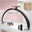 Half Moon Light for Nail Desk with Phone Holder, 29In 40W Nail Tech Light, Nail Table Lamp with Wire Controller & Remote, 7 Color Modes, 10 Brightness for Beauty/Eyelashes/Tattoos/Crafts