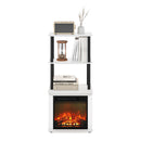 Furinno Turn-N-Tube 2-Tier Tall TV Entertainment Side Table Display Rack with Fireplace Insert, Solid White/Black