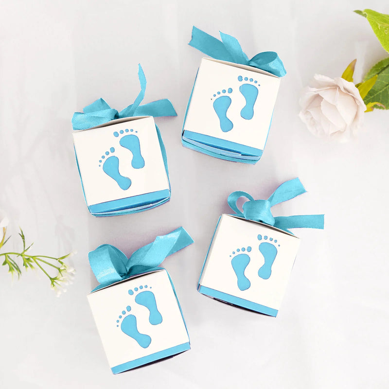 BalsaCircle 25 Blue 2.5" Baby Shower Party Favors Gift Boxes Footprints Design