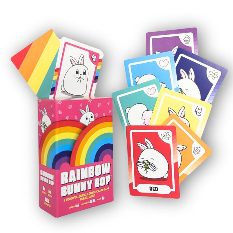 Rainbow Bunny Bop Card Game | Quick & Colorful Travel and Family Games for Kids and Adults | 2-4 Players