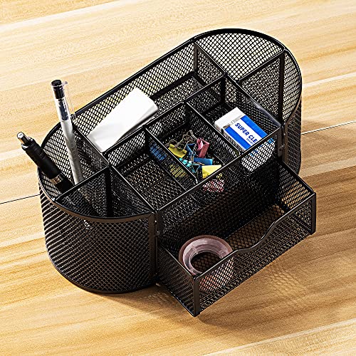 Amazon Basics Mesh Desk Office Organizer, Black, 9.25" x 4.53" x 3.94"