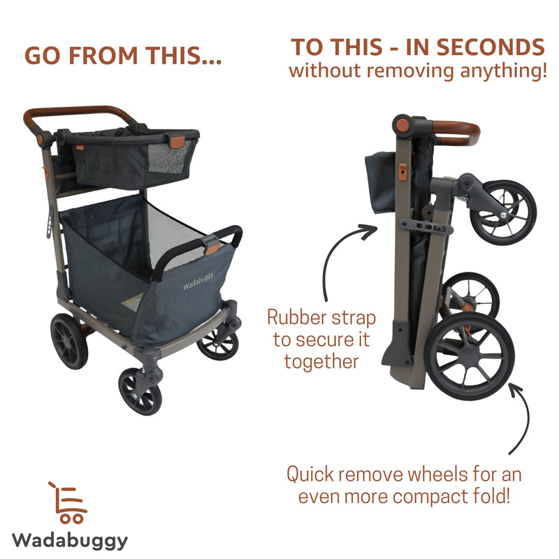 Foldable Shopping Cart - Portable & Lightweight Folding Utility Carts with Easy to Maneuver Wheels, 3 Storage Baskets for Grocery & Heavy Duty