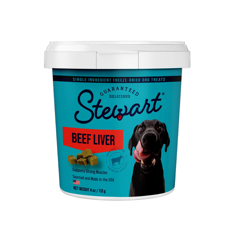 Stewart Single Ingredient Freeze Dried Raw Dog Treats, Beef Liver, 4 Ounce Resealable Tub, Training Treats or Meal Topper Dogs, High Protein, Grain Free, Gluten Free