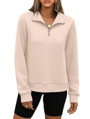 WIHOLL Half Zip Pullover Women Cropped Sweatshirt Hoodies Quarter Zip Clothes Lightweight Airport Travel Outfits Fall Winter Warm Sweater Apricot L