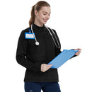 QBK Women's Heavyweight Bonded Fleece Scrub Jacket, Warm Modern Fit Zip-up Front Uniform Coat with 5 Pockets Black- Size 2X