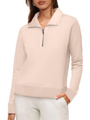 WIHOLL Half Zip Pullover Women Cropped Sweatshirt Hoodies Quarter Zip Clothes Lightweight Airport Travel Outfits Fall Winter Warm Sweater Apricot L