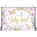 Wollmix Butterfly Baby Shower Decoration for Girl Backdrop 7x5ft A Sweet Baby Girl is on The Way Purple Florals Flowers Photography Background Gold Dots Princess Banner Photo Booth Supplies Props