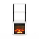 Furinno Turn-N-Tube 2-Tier Tall TV Entertainment Side Table Display Rack with Fireplace Insert, Solid White/Black