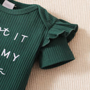 PatPat 3pcs Baby Girl 95% Cotton Short-Sleeve Letter Print Romper & Floral Print Layered Ruffled Shorts & Headband Set,0-18 Month