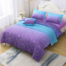 JQinHome Full Blue Purple Comforter Set , 6 Piece Bed in A Bag 3D Colorful Ombre for Girls Women