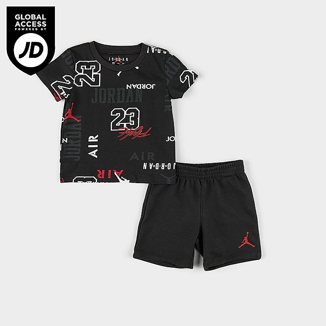 Jordan Infant Allover Print T-Shirt and Shorts Set in Black/Black