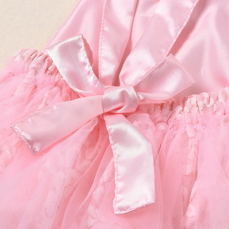 IBTOM CASTLE Baby Girl 1st Birthday Outfit Lace Tulle Romper Princess Tutu Dress Headband Shiny One Cake Smash Photo Shoot Clothes 12-18 Months Pink