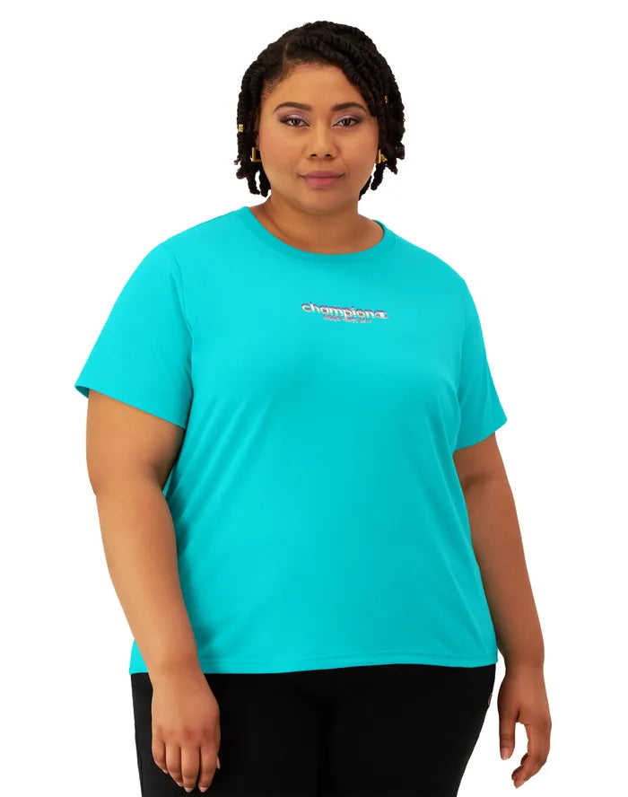 T-Shirt, Good Times 24/7, Script Logo Graphic (Plus Size)