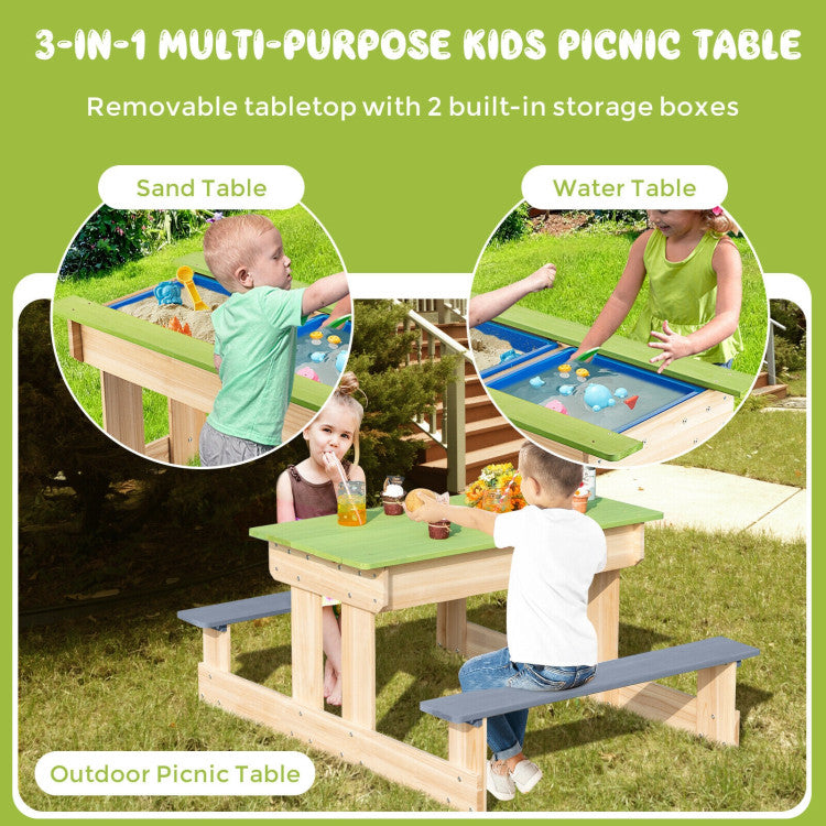 3-in-1 Outdoor Wooden Kids Water Sand Table with Play Boxes