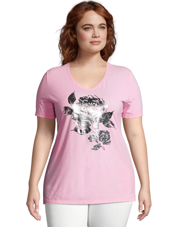 Hanes Just My Size Women's Graphic T-Shirt, Simple Floral (Plus Size)