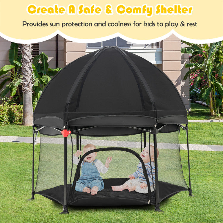 53 Inch Outdoor Baby Playpen with Canopy and Carrying Bag Portable Play Yard Toddlers