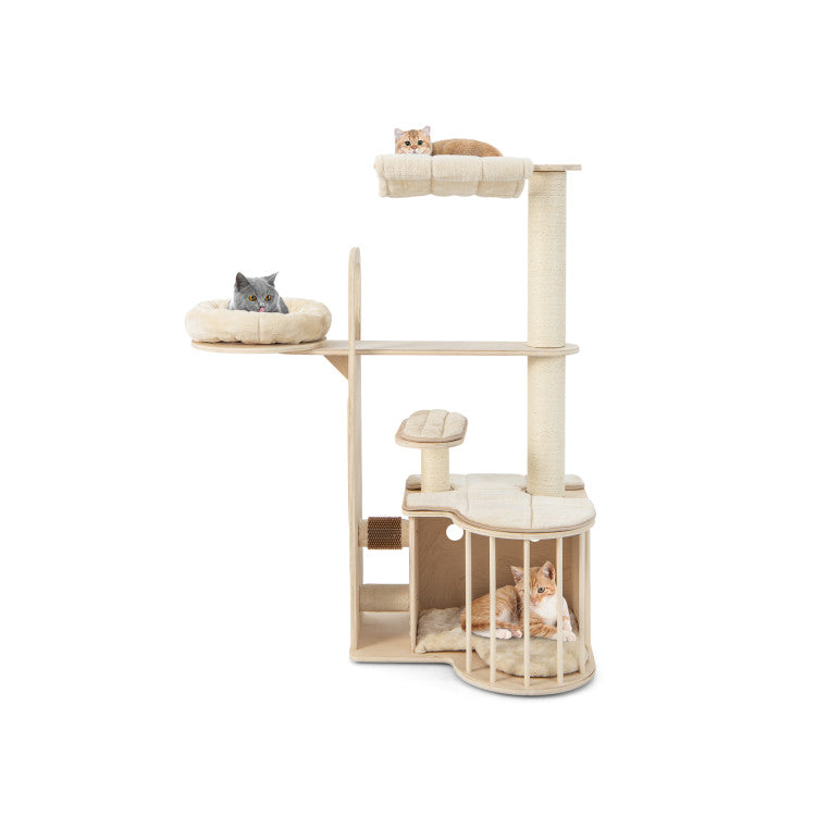 55 Inch Tall Multi-Level Cat Tree with Washable Removable Cushions