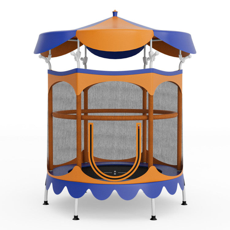 64" Kids Trampoline with Detachable Canopy and Safety Enclosure Net