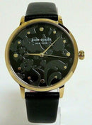 KATE SPADE METRO FLORAL WOMEN'S BLACK LEATHER GOLD TONE STAINLESS WATCHKSW1672