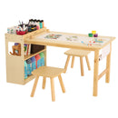 Kids Art Table and 2 Chairs with Roll Paper, Craft Table with Large Storage Shelves, Drawing Desk, Kids Activity Table and Study Table, Activity & Crafts for Children Wooden Furniture