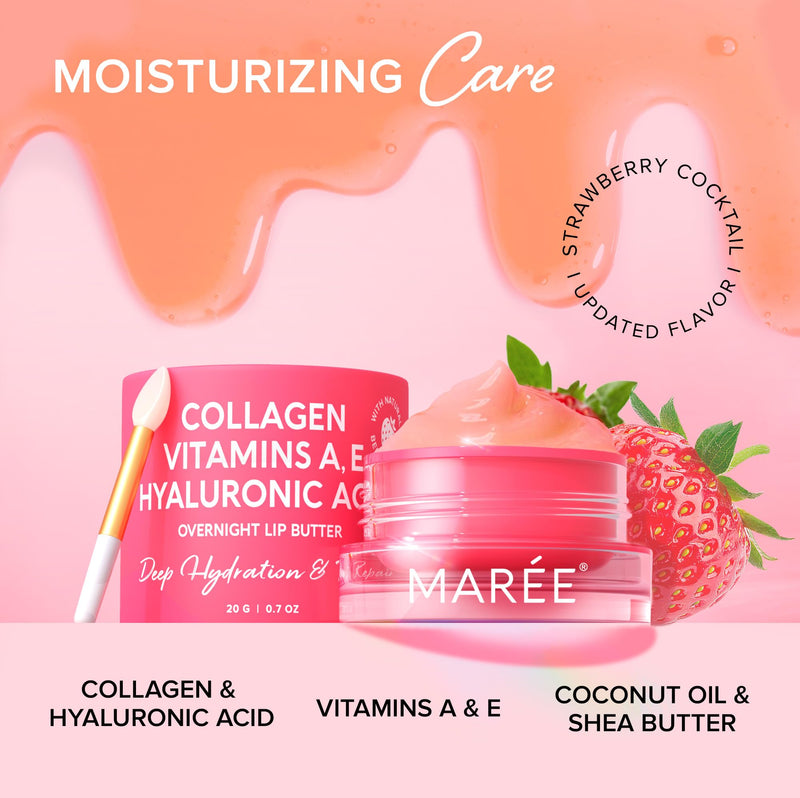 MAREE Lip Mask with Hyaluronic Acid - Overnight Lip Treatment - Lip Moisturizer for Very Dry Lips, Lip Sleeping Mask Butter Balm, Lip Care Hydration, Repair for Dry Cracked Lips - Hidratante de Labios