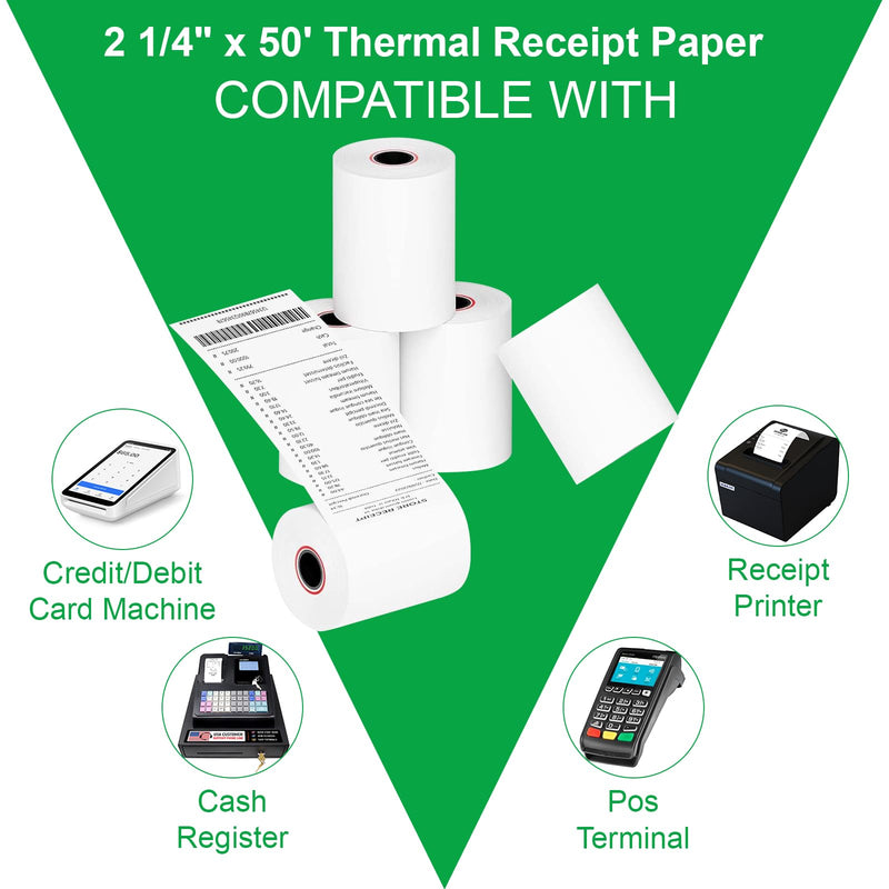 Thermal Paper Rolls 2.25 x 50 ft, 5 Rolls Credit Card Receipt Paper 2 1/4 x 50, Premium Thermal Receipt Paper Fits All 58mm Mini POS Thermal Printer (2 1/4" x 50' Thermal Paper Rolls)