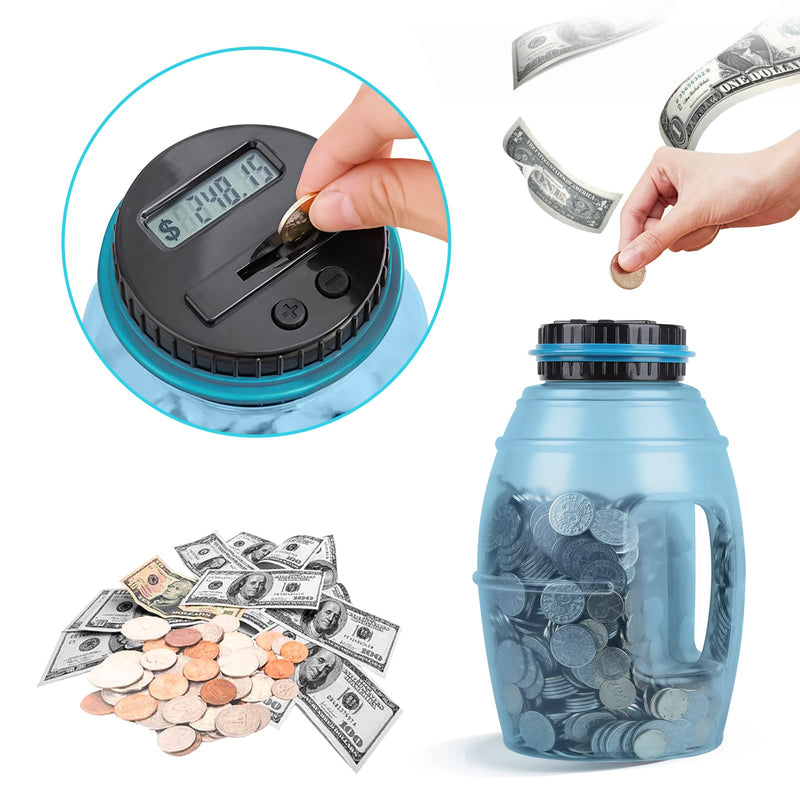 X-Large Piggy Bank for Adults, Vcertcpl Digital Counting Bank with LCD Counter, 2.8L Capacity Coin Bank Money Jar, Designed for All US Coins (Blue2)