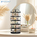 MODOWEY 5 Tiers Metal Rotating Earring Holder Organizer, Exquisite Jewelry Display Stand Necklace Rack Holder, 220 Holes for Stud Pierced Earrings Women Girls- 14x6.3 Inch (Black)