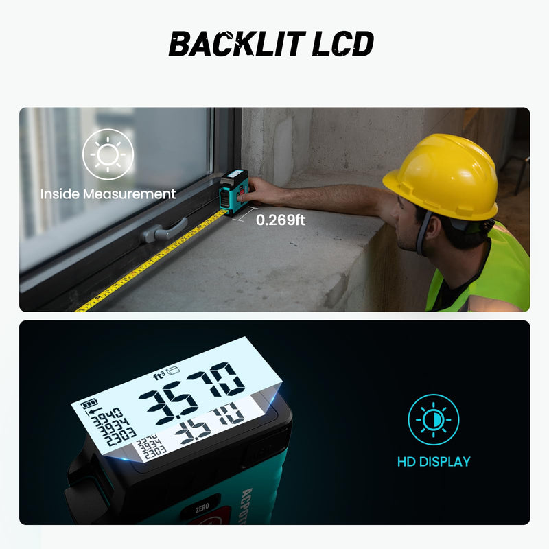 2-in-1 Digital Tape Measure - Ft/Ft+in/in/M/cm/mm 16Ft Tape Measure, Backlit Display USB Rechargeable Tape Measure with Display, 20 Groups Historical Memory ACPOTEL DT20 (Gen-2)