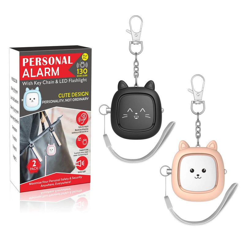 Safe Sound Personal Alarm,2 Pack 130 dB Loud Siren Song Emergency Safety Alarm Keychain with LED Light, Self Defense Siren - Safety Alarm for Women, Men, Children,Elderly (Black/Soft Pink)