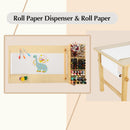 Kids Art Table and 2 Chairs with Roll Paper, Craft Table with Large Storage Shelves, Drawing Desk, Kids Activity Table and Study Table, Activity & Crafts for Children Wooden Furniture