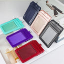 Teskyer Leather Badge Holder with Lanyard and Retractable Badge Reel, 4 Card Slots ID Card Holder with 1 Zipper Pocket for Office School Name Work IDs, Black