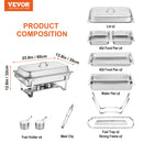 VEVOR Chafing Dish Buffet Set, 8 Qt 4 Pack, Stainless Chafer w/ 4 Full Size Pans, Rectangle Catering Warmer Server w/Lid Water Pan Folding Stand Fuel Tray Holder Spoon Clip, at Least 8 People Each