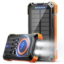 Solar Power Bank 49800mAh Wireless Portable Charger with USB-C 15W Fast Charging with 4 Built-in Cables LED Flashlight Battery Pack Compatible with iPhone, iPad, Galaxy, Perfect for Camping, Hiking