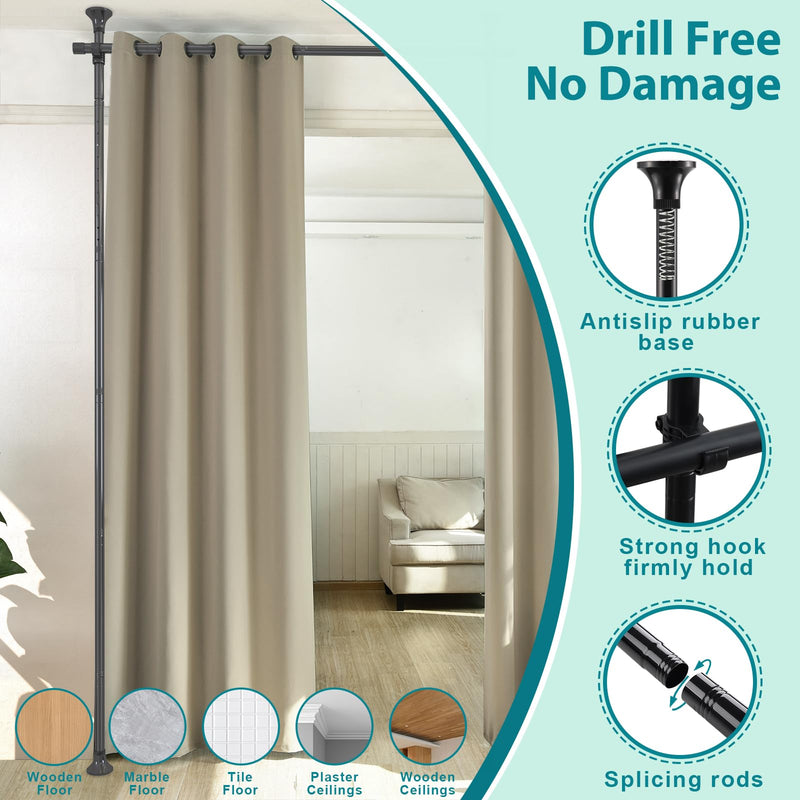 Room Divider- Adjustable 10FT No Drilling Curtain Rods Wall Divider for Room Separation, Heavy Duty Freestanding Hanging Room Divider Curtain Rod for Studio Rental, Black Room Partitions Dividers