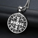 enhong Mens Stainless Steel St Benedict Medal Necklace,Silver Catholic Medalla Cross Demon Protection Roman Exorcism Pendant Ghost Hunter 22 Inch