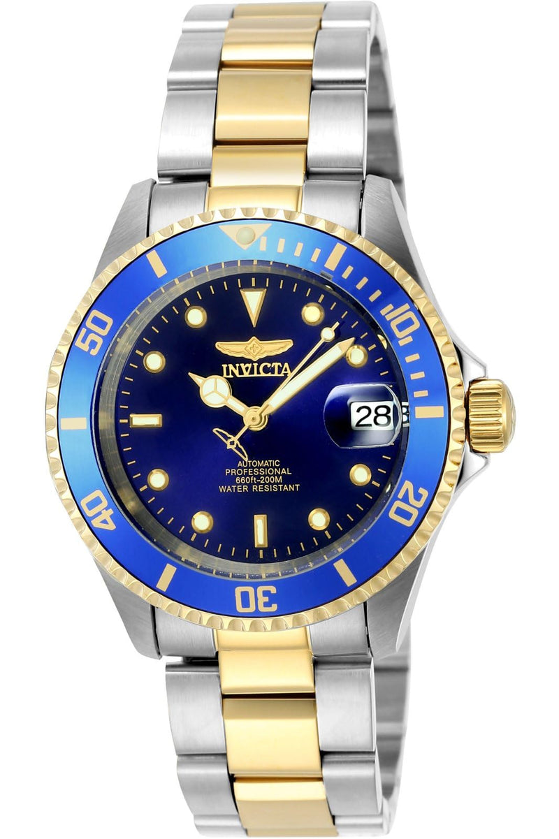 Invicta Men's Pro Diver 40mm Steel and Gold Tone Stainless Steel Automatic Watch with Coin Edge Bezel, Two Tone/Blue (Model: 8928OB)