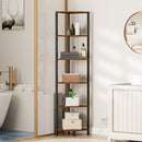 Furnulem 6 Tier Corner Shelf with LED Light, 67.5” Tall Standing Shelf Organizer, Narrow Bookshelf with Storage Rack for Wall Corner, Living Room, Bedroom, Metal Frame, Wood Display Shelf