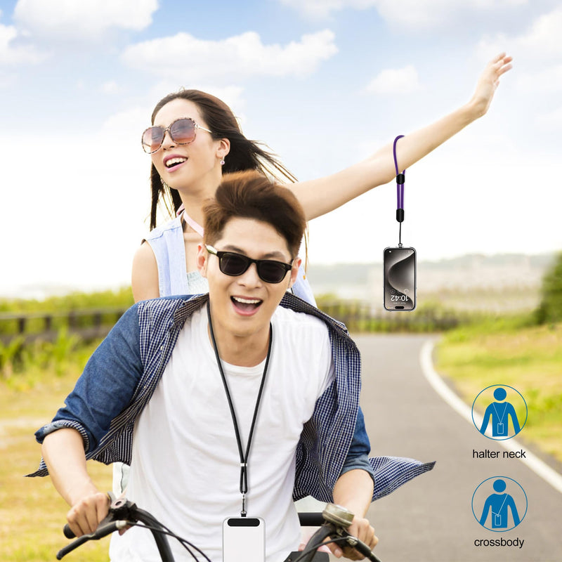 takyu Phone Lanyard, 2 Pack Adjustable Cell Phone Lanyard Crossbody Neck Strap & 2 Pack Wrist Strap with Tether Tabs Compatible for iPhone Android Smartphones- DarkPule Black