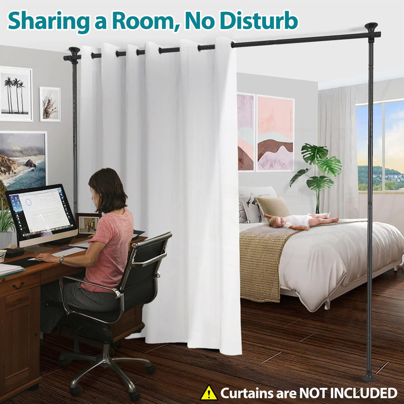 Room Divider- Adjustable 10FT No Drilling Curtain Rods Wall Divider for Room Separation, Heavy Duty Freestanding Hanging Room Divider Curtain Rod for Studio Rental, Black Room Partitions Dividers