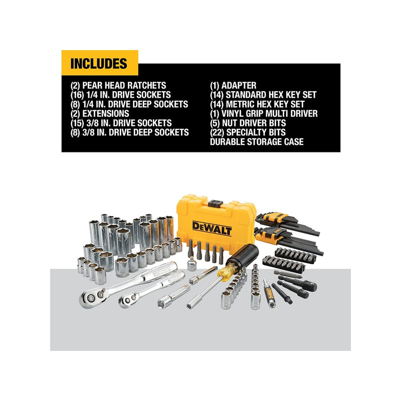 DEWALT Mechanics Tools Kit and Socket Set, 1/4" & 3/8" Drive, SAE, 108-Piece (DWMT73801)