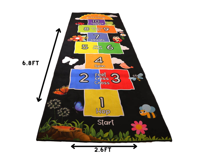 Mambu Essentials Hopscotch Rug - Kids Rug - Playroom rug for kids room, Daycare, Nursery - Cute Indoor or Outdoor Play Carpet for Children - Fun, Educational Games for Boys & Girls (Black)
