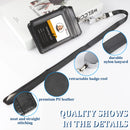 Teskyer Leather Badge Holder with Lanyard and Retractable Badge Reel, 4 Card Slots ID Card Holder with 1 Zipper Pocket for Office School Name Work IDs, Black