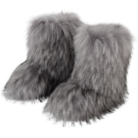 Valpeak Snow Boots for Women 2023 Furry Boots Winter Knee High Flat Heel Fluffy Faux Fur Boots(Light Gray,10)